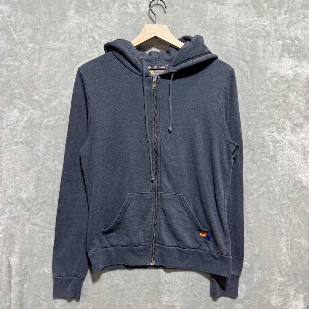 Aviator Nation Hoodie Womens Medium Navy Kangaroo Pockets Long Sleeve Zip Up